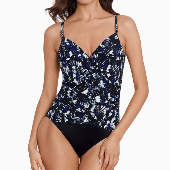 Magicsuit by Miraclesuit Louise Blueprint Swimsuit 1-PC Black & Blue Size 12 NEW - Picture 1 of 9